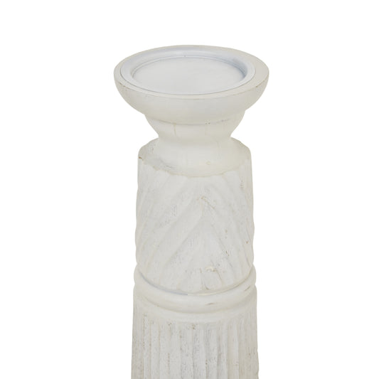 Prelude White Carved Candle Holder - Medium