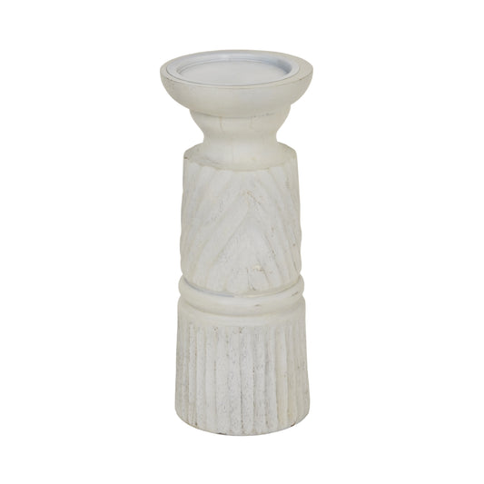 Prelude White Carved Candle Holder - Medium