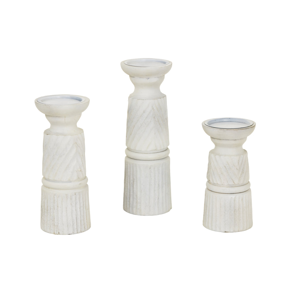 Prelude White Carved Candle Holder - Large