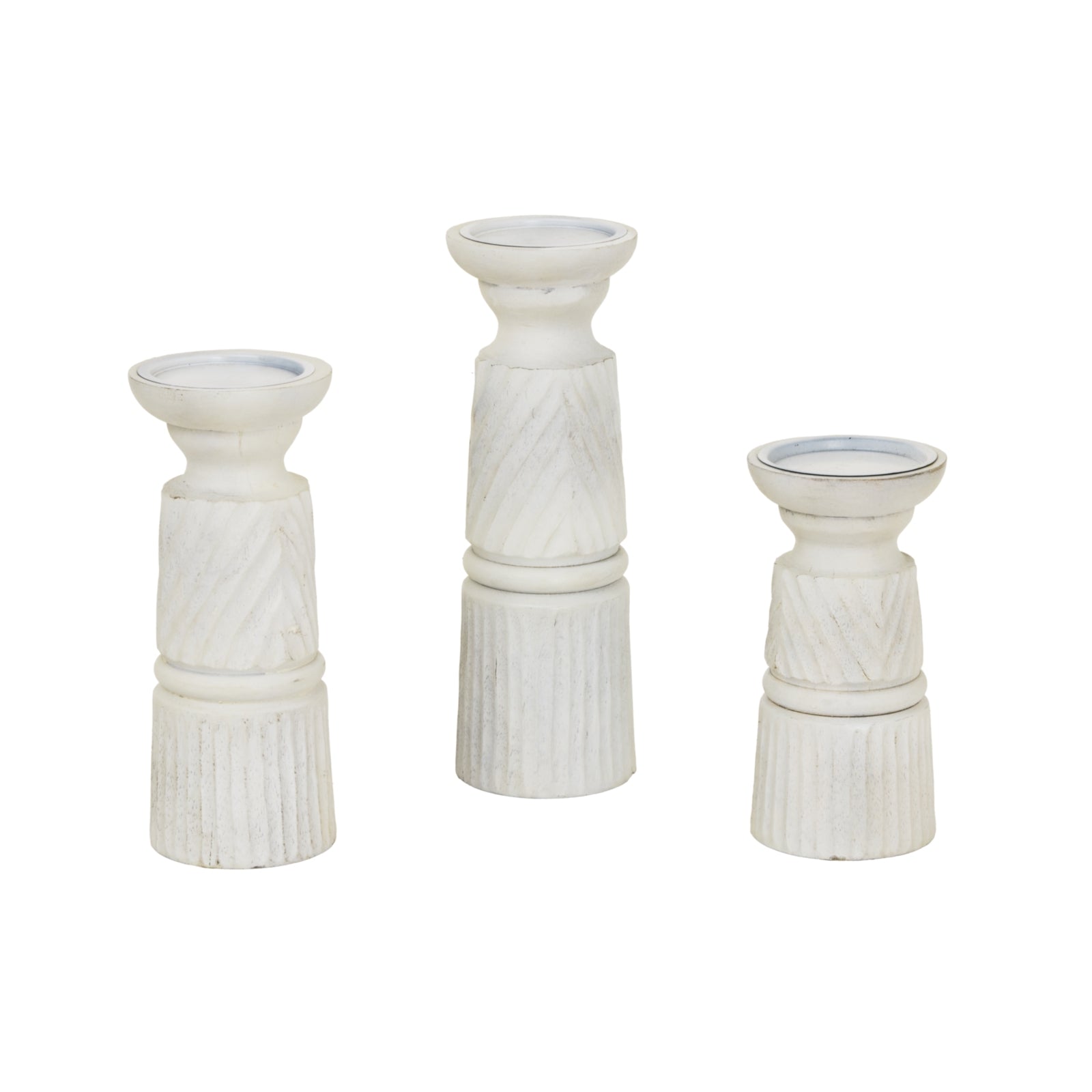 Prelude White Carved Candle Holder - Large
