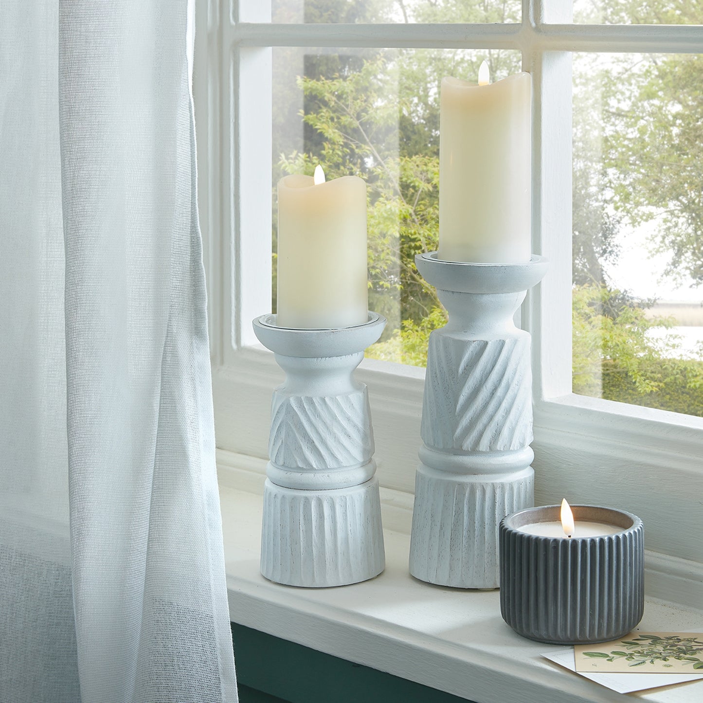 Prelude White Carved Candle Holder - Large