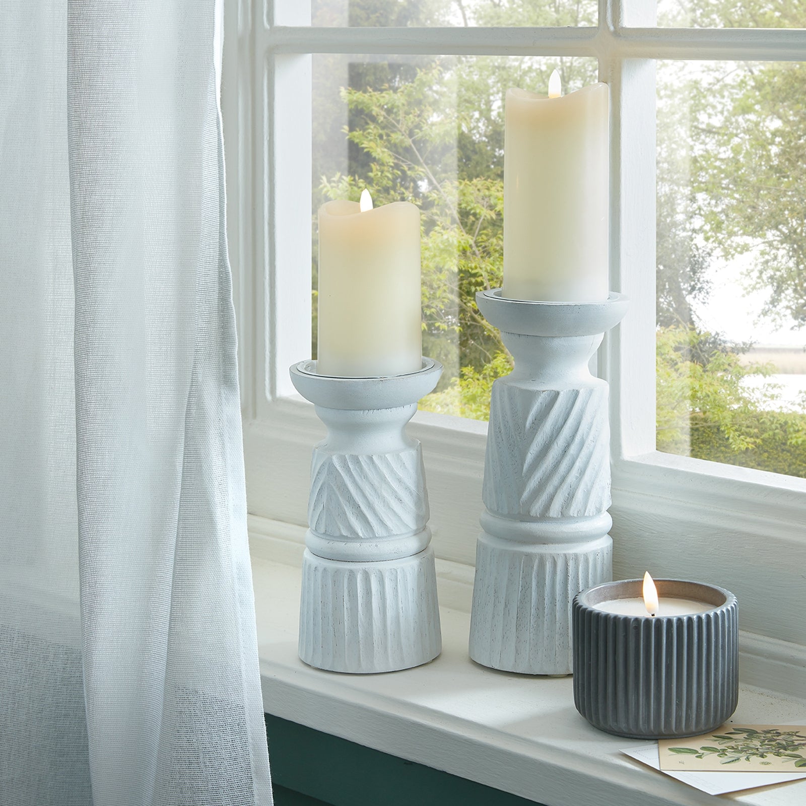Prelude White Carved Candle Holder - Large