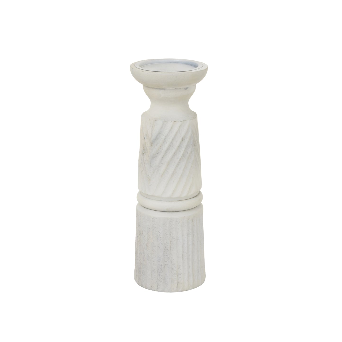 Prelude White Carved Candle Holder - Large
