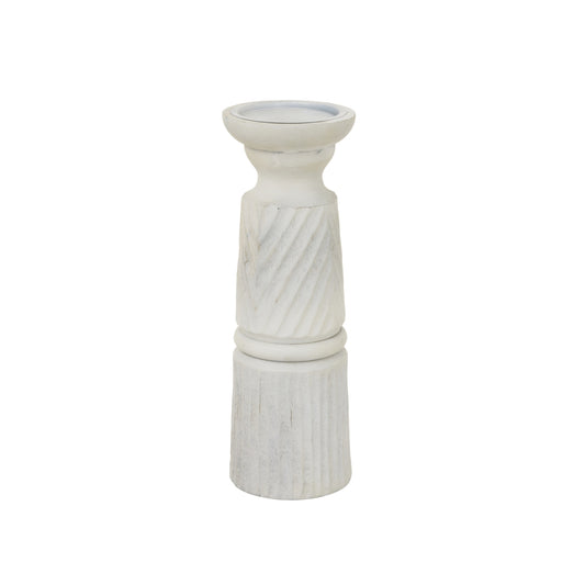 Prelude White Carved Candle Holder - Large