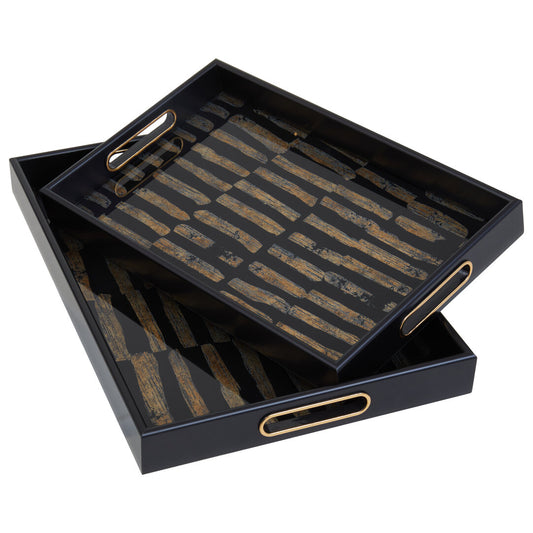 Varell Black & Gold Rectangular Trays - Set of 2