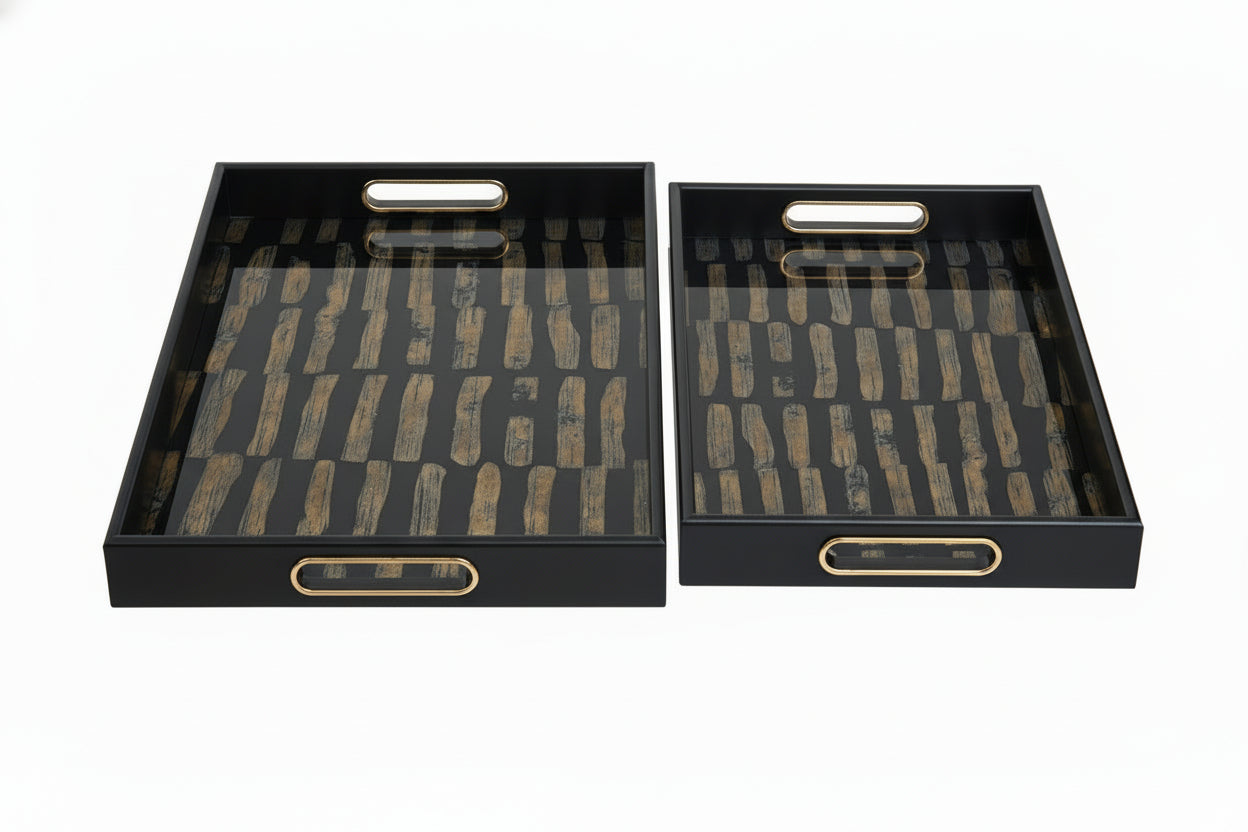Varell Black & Gold Rectangular Trays - Set of 2