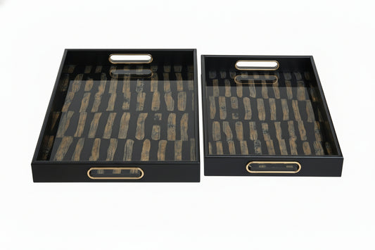 Varell Black & Gold Rectangular Trays - Set of 2