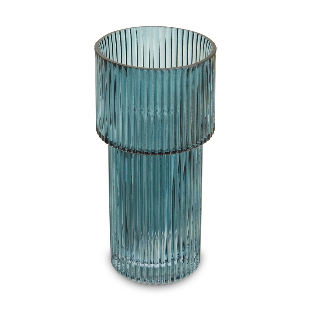 Sierra Blue Ribbed Glass Vase - Small