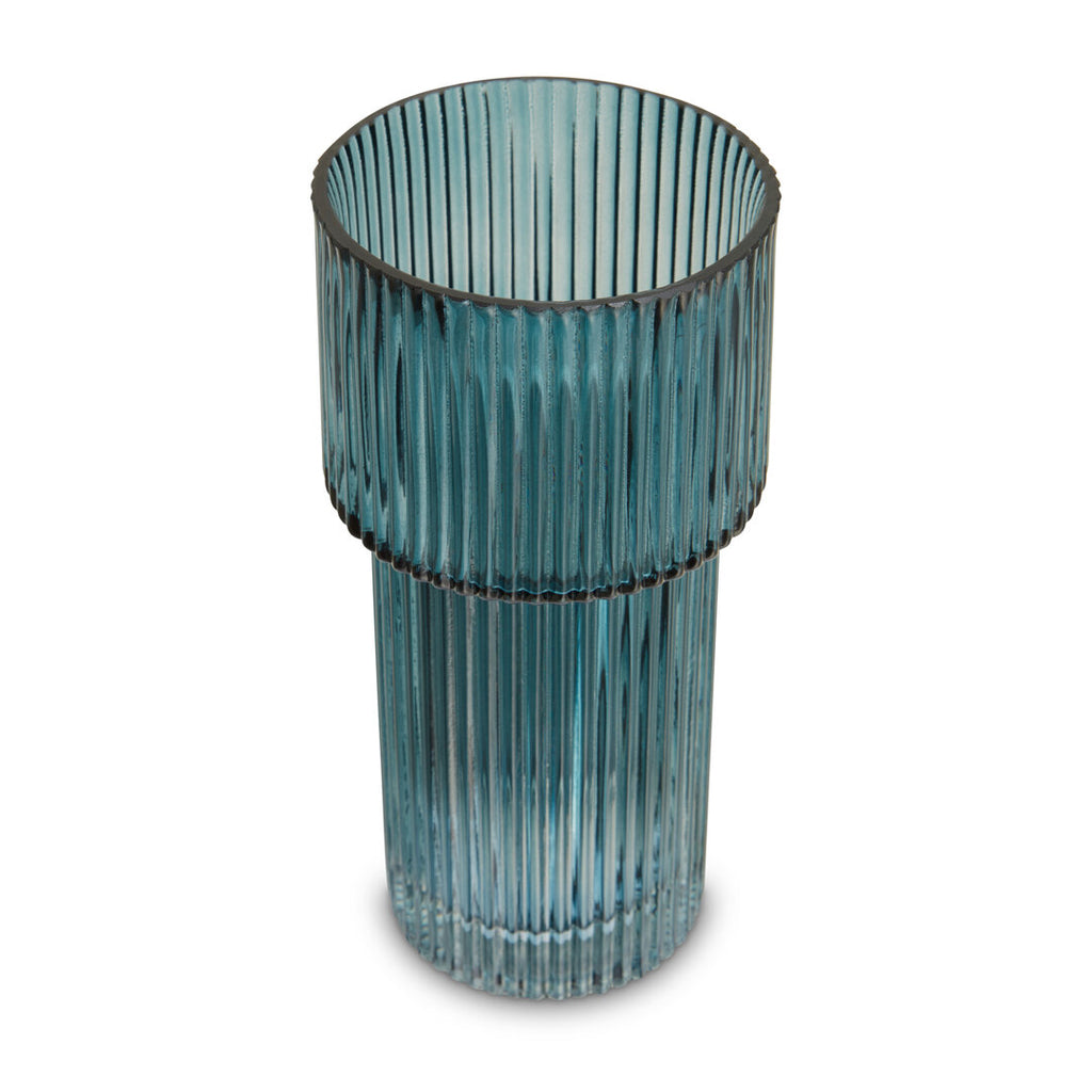 Sierra Blue Ribbed Glass Vase - Small