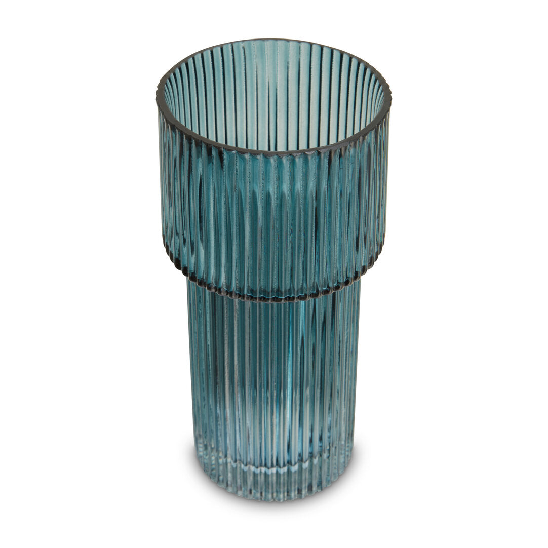 Sierra Blue Ribbed Glass Vase - Small