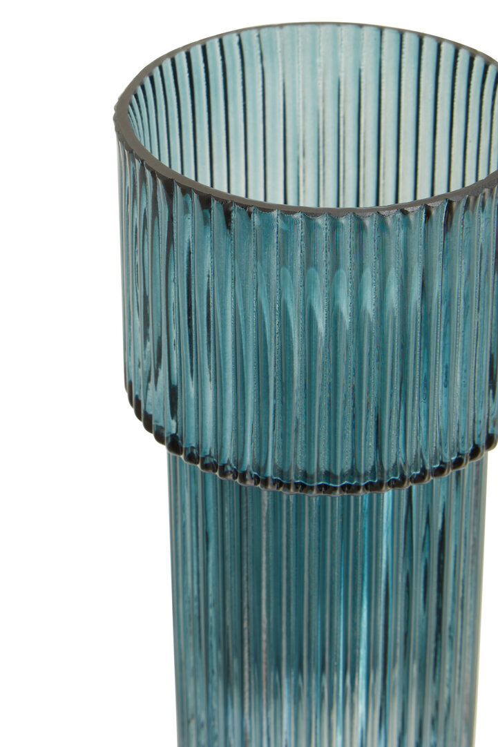 Sierra Blue Ribbed Glass Vase - Small