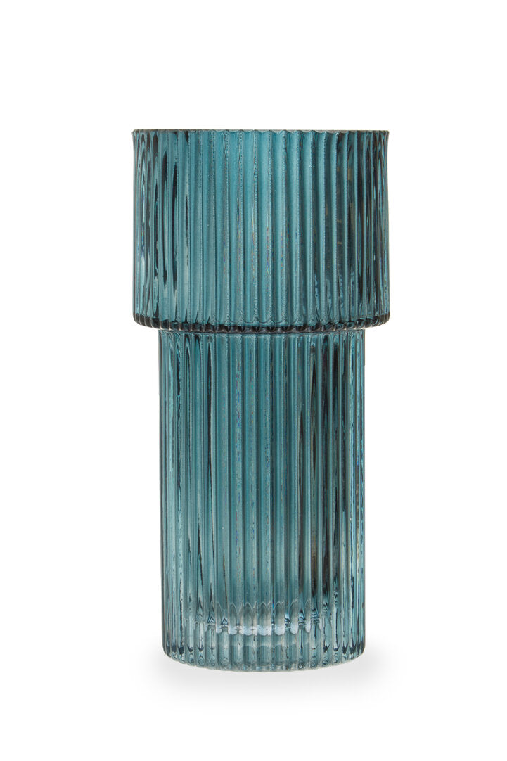 Sierra Blue Ribbed Glass Vase - Small