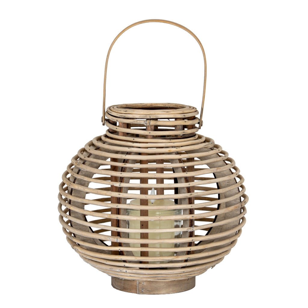 Round Willow Lantern With Glass Holder - Large