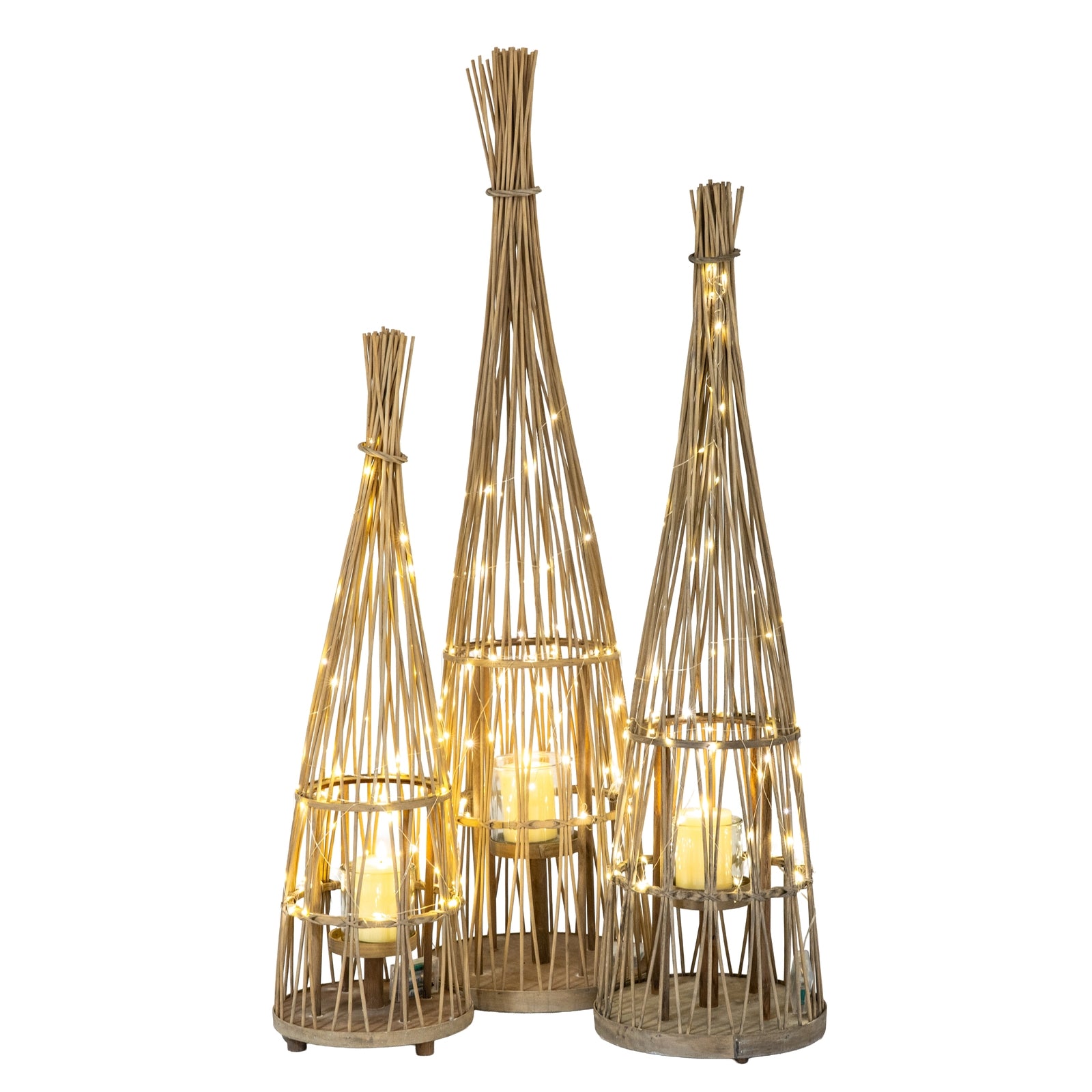 Wonderland Conical Wicker LED Lantern - Medium