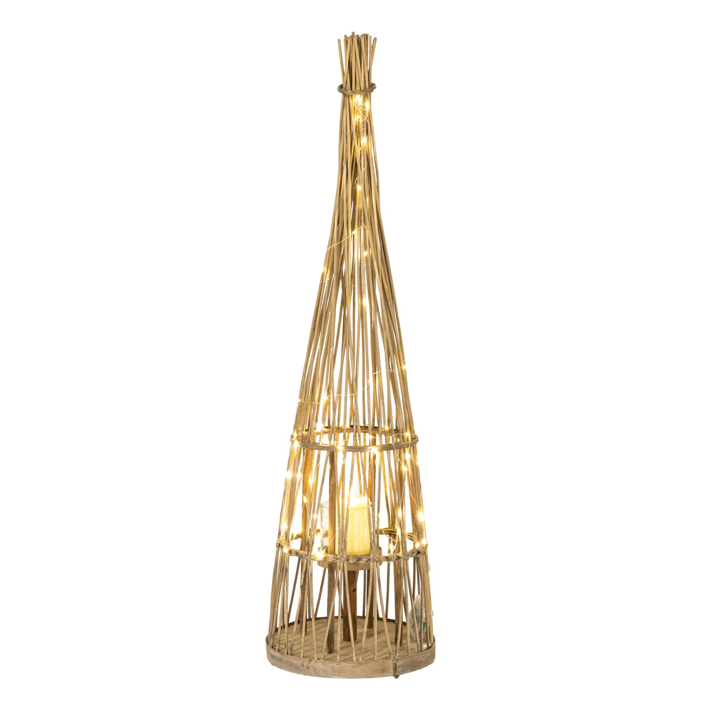 Wicker Lantern With Glass Holder & LED Lights - Small