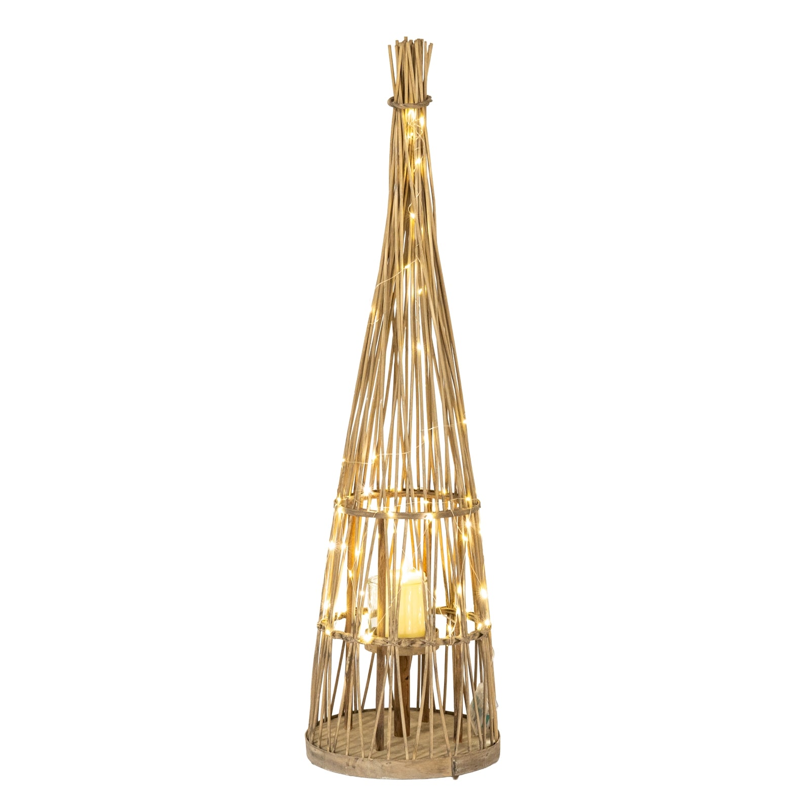 Wicker Lantern With Glass Holder & LED Lights - Small