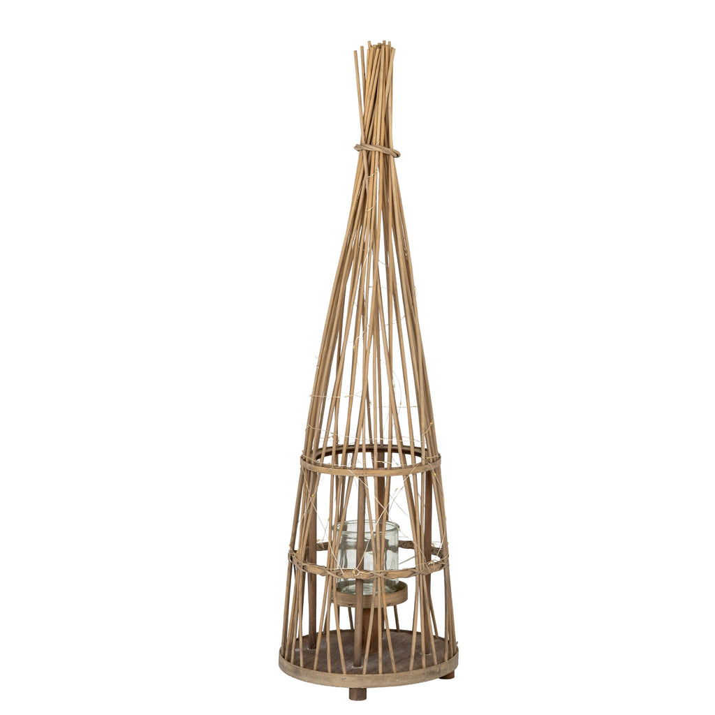 Wicker Lantern With Glass Holder & LED Lights - Small