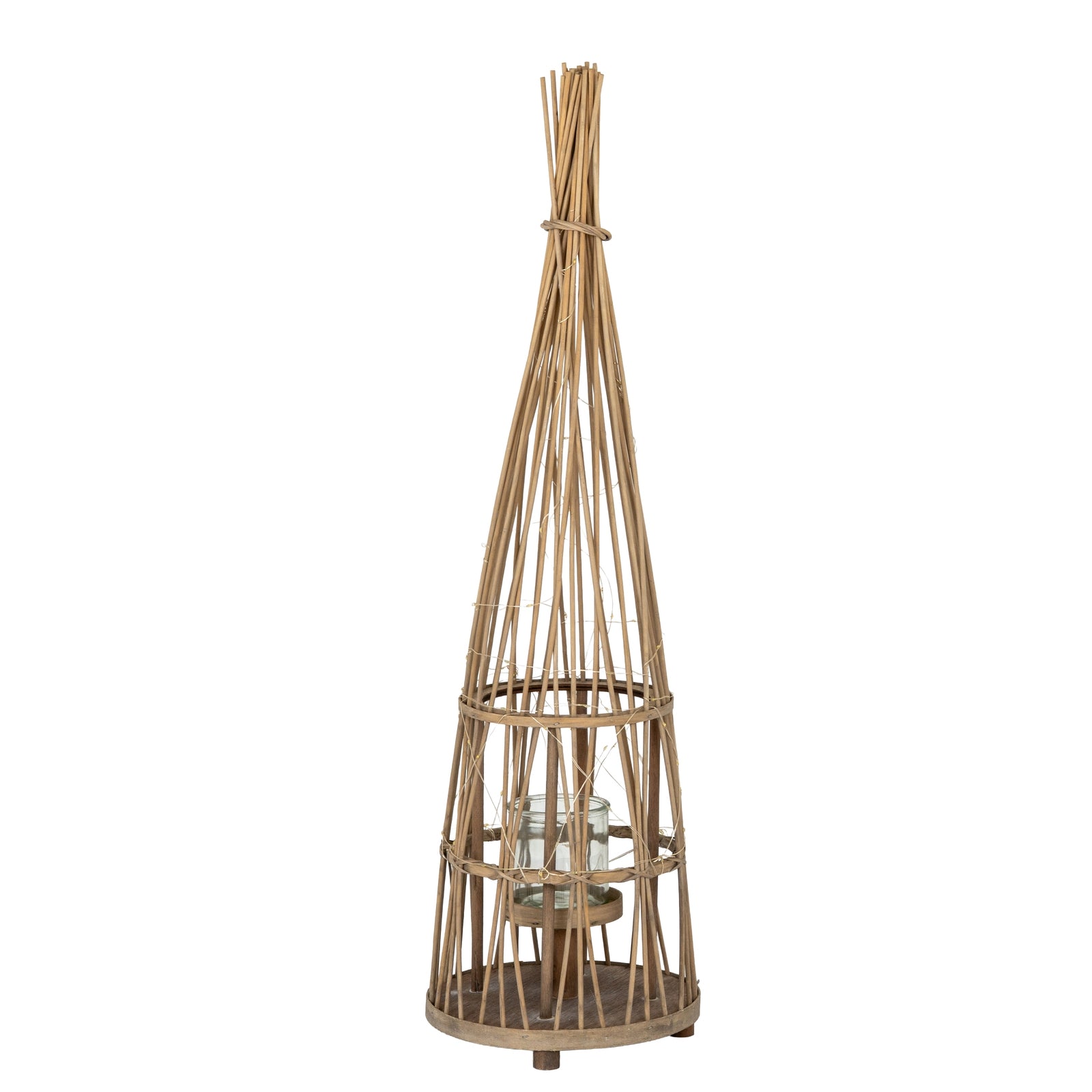 Wicker Lantern With Glass Holder & LED Lights - Small