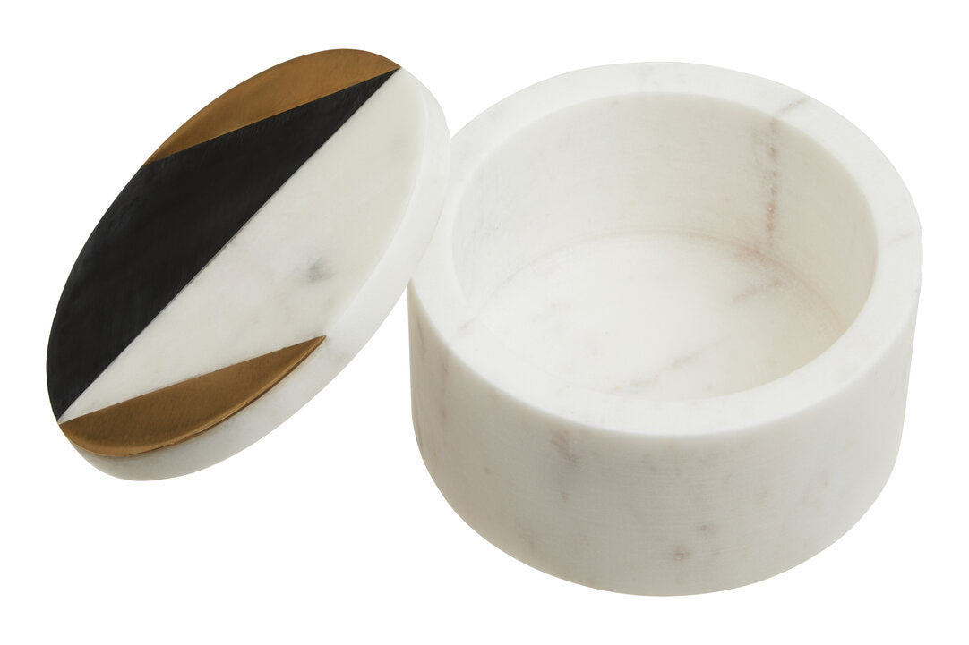 Rhea Black & White Marble Round Trinket Box