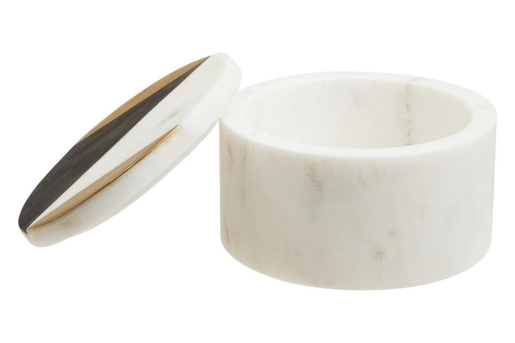 Rhea Black & White Marble Round Trinket Box
