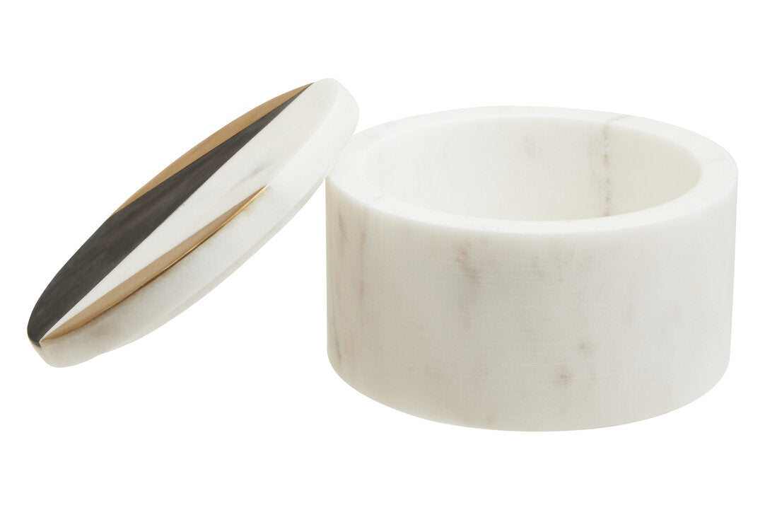 Rhea Black & White Marble Round Trinket Box