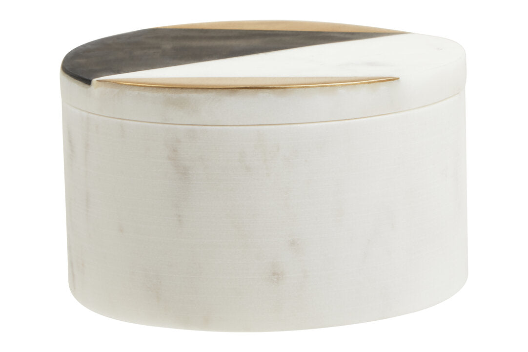 Rhea Black & White Marble Round Trinket Box