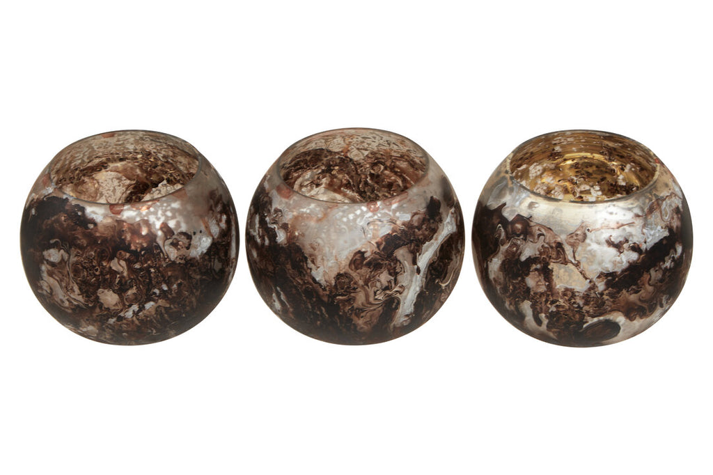 Luma Brown Marble Effect Tealight Holders - Set of 3