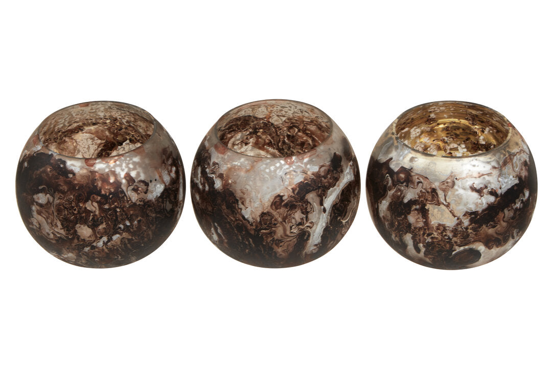 Luma Brown Marble Effect Tealight Holders - Set of 3