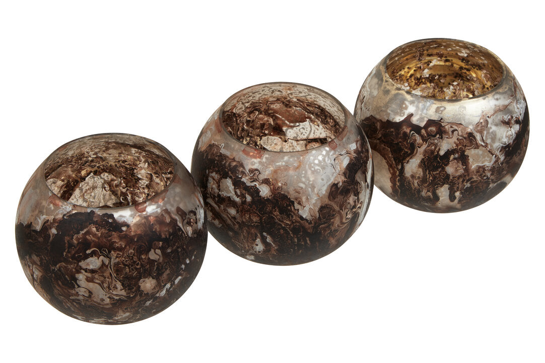 Luma Brown Marble Effect Tealight Holders - Set of 3