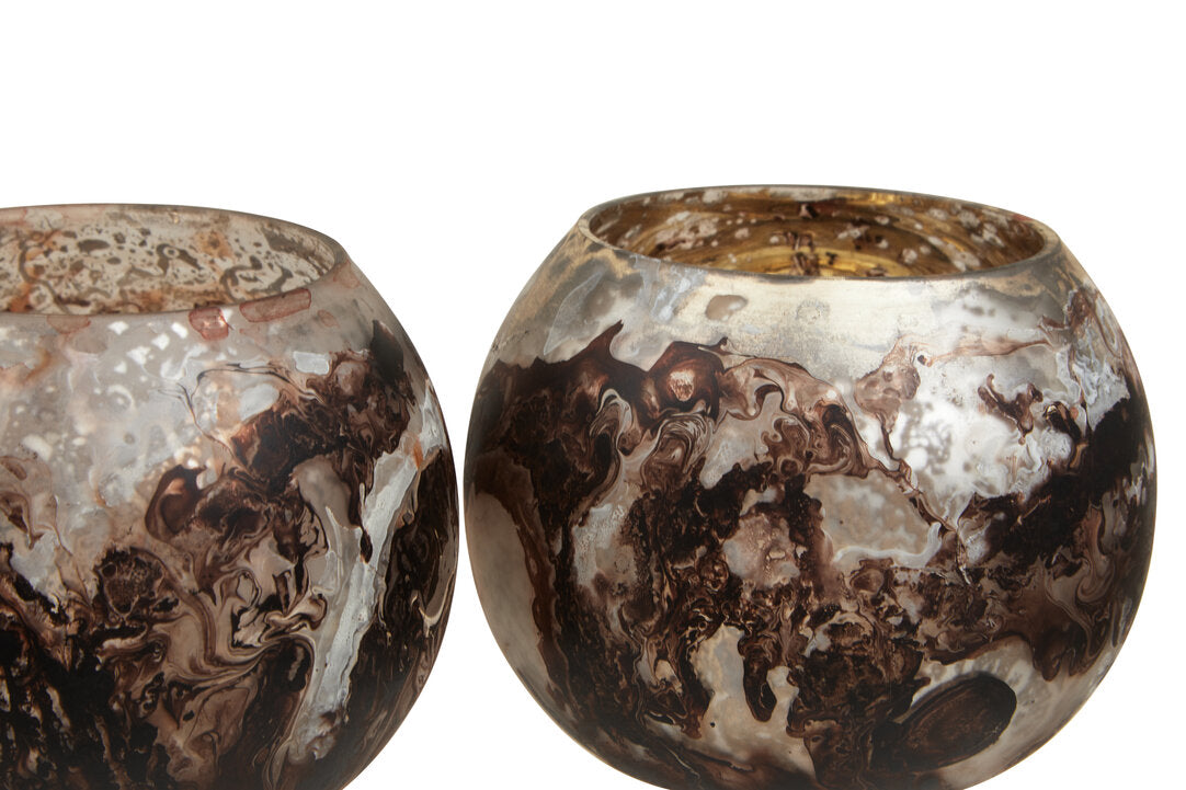 Luma Brown Marble Effect Tealight Holders - Set of 3