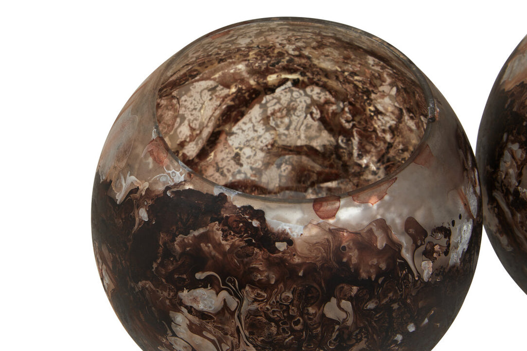 Luma Brown Marble Effect Tealight Holders - Set of 3