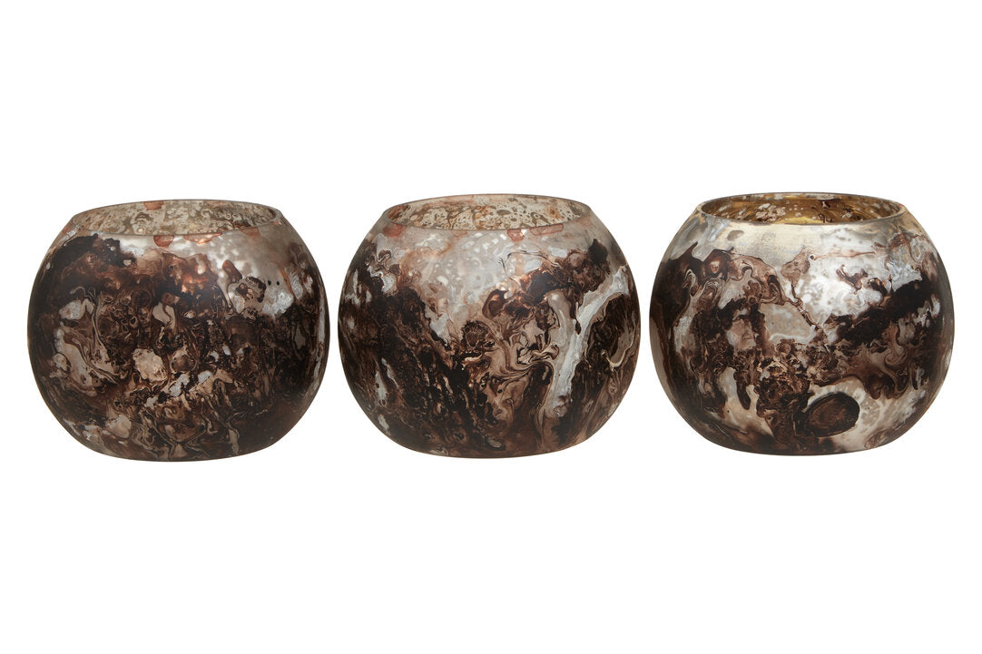 Luma Brown Marble Effect Tealight Holders - Set of 3
