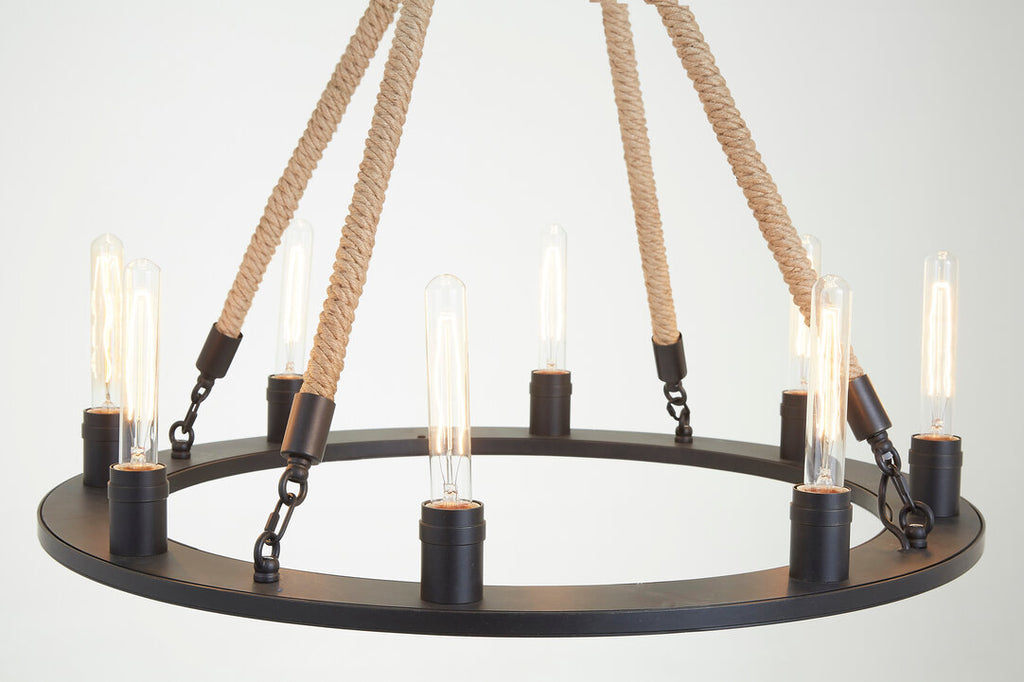 Quinn 8 Light Ceiling Pendant - Antique Black and Rope