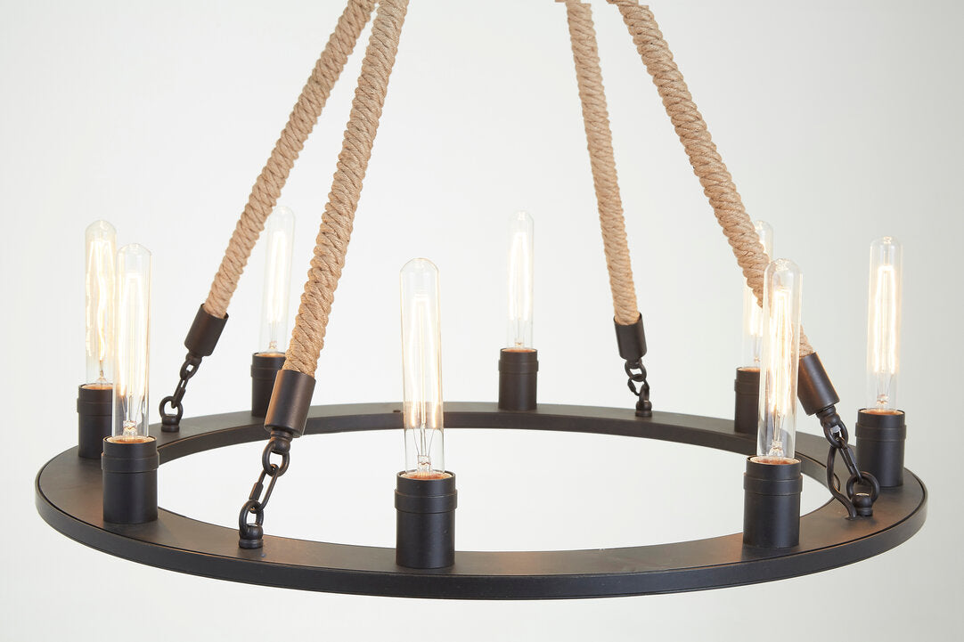 Quinn 8 Light Ceiling Pendant - Antique Black and Rope