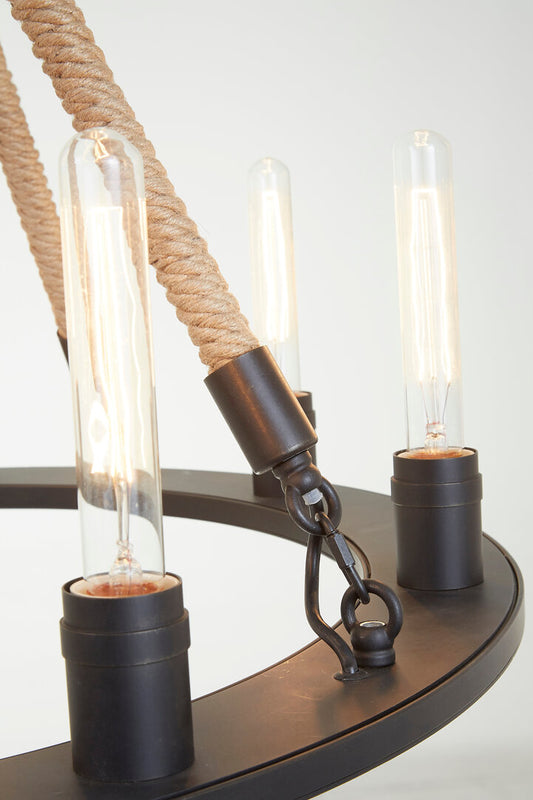 Quinn 8 Light Ceiling Pendant - Antique Black and Rope