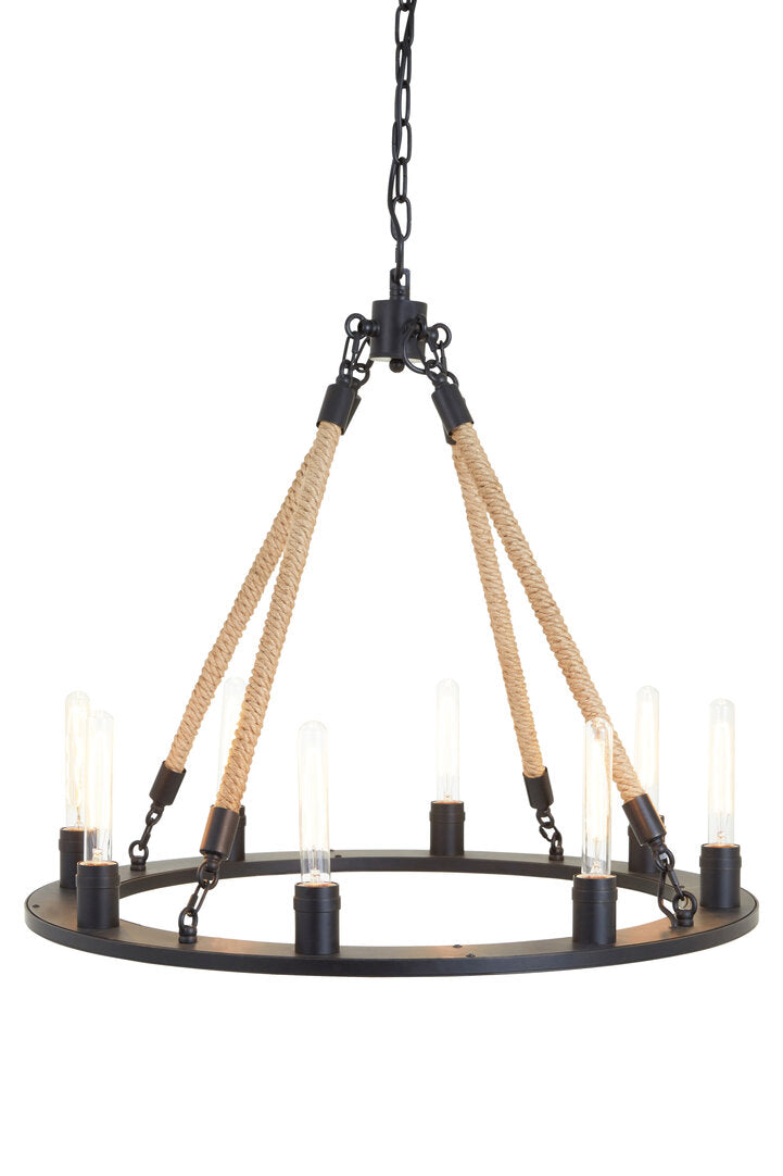 Quinn 8 Light Ceiling Pendant - Antique Black and Rope
