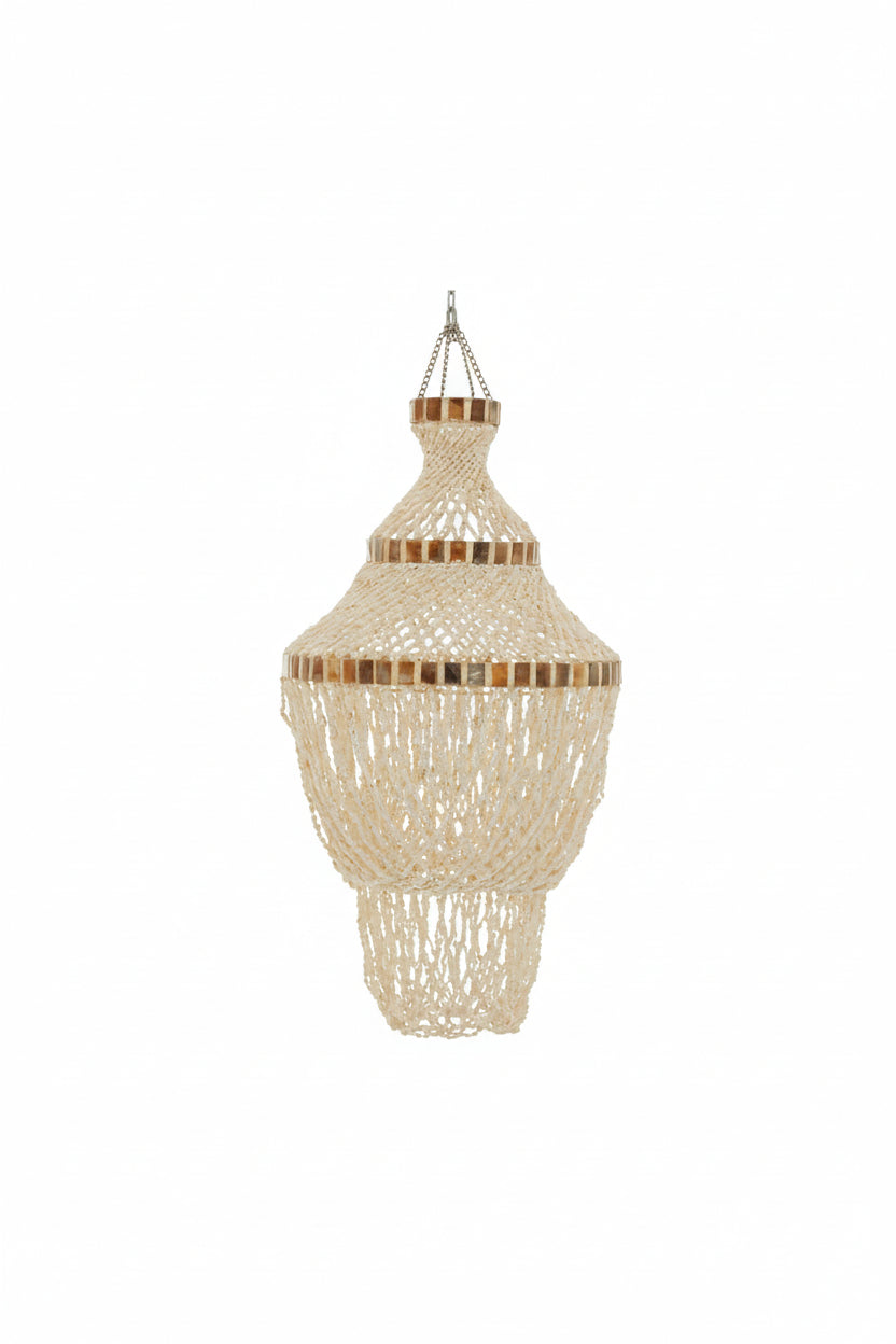 Cabana White and Amber Shell Ceiling Shade - Medium