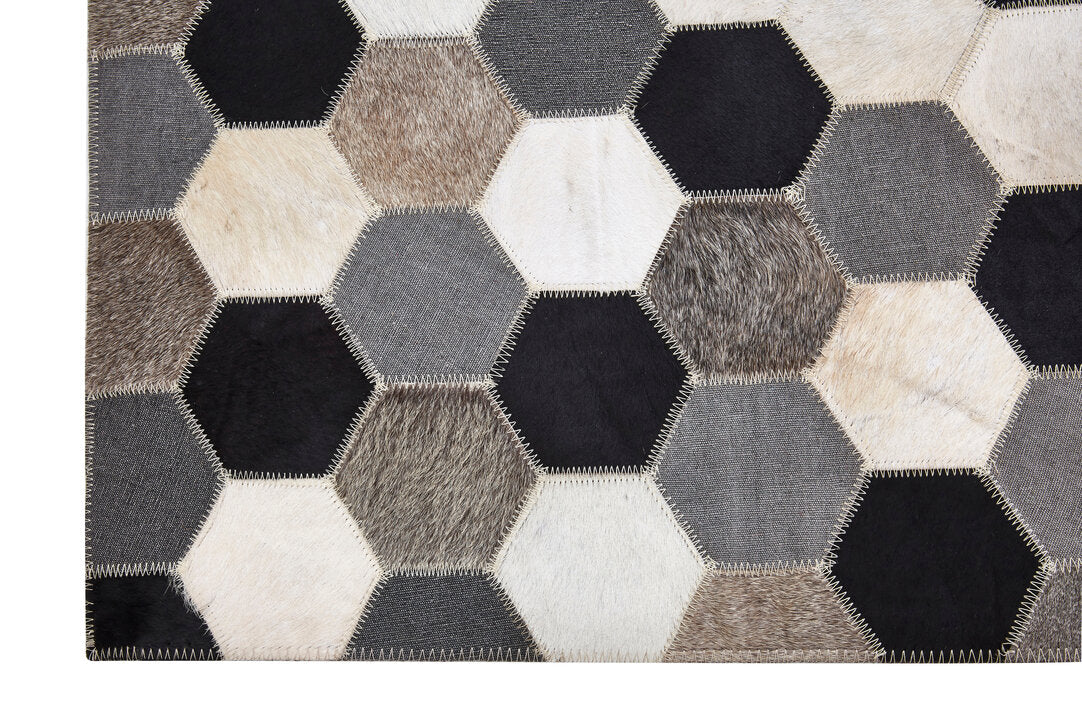 Alder Natural Hide Hexagon Patchwork Rug - Large