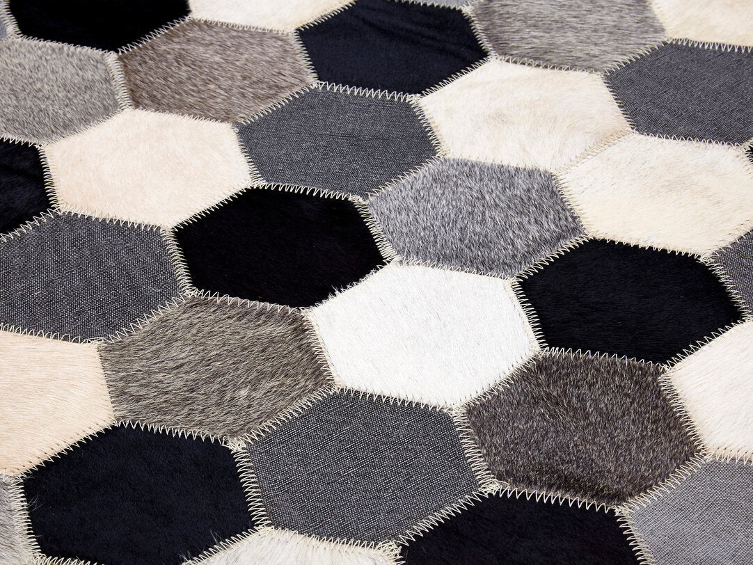 Alder Natural Hide Hexagon Patchwork Rug - Large