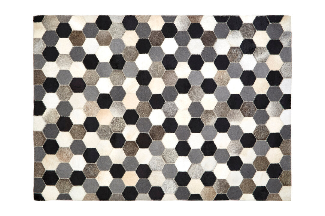 Alder Natural Hide Hexagon Patchwork Rug - Large