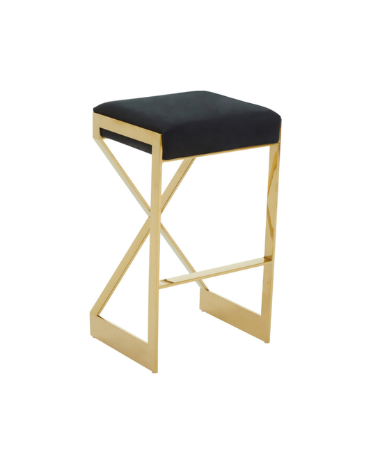 Senta Bar Stool - Gold & Black Velvet