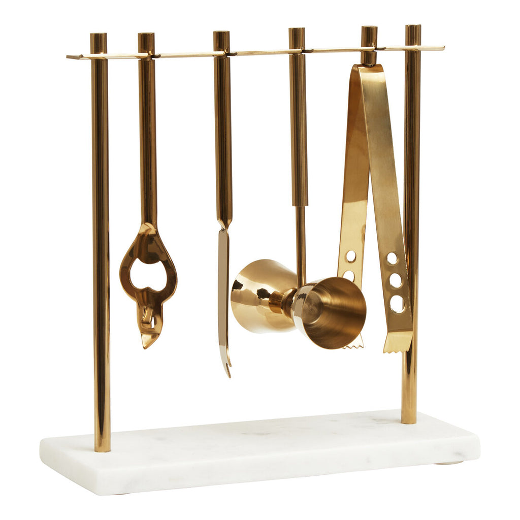 Nyra Marble And Gold Finish Bar Tool Set