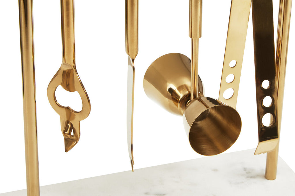 Nyra Marble And Gold Finish Bar Tool Set