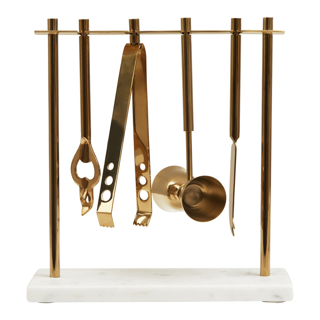 Nyra Marble And Gold Finish Bar Tool Set