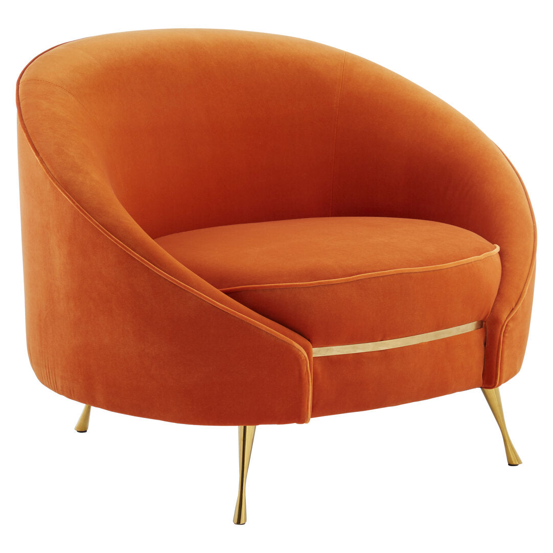 Orange armchair with gold legs on a white background