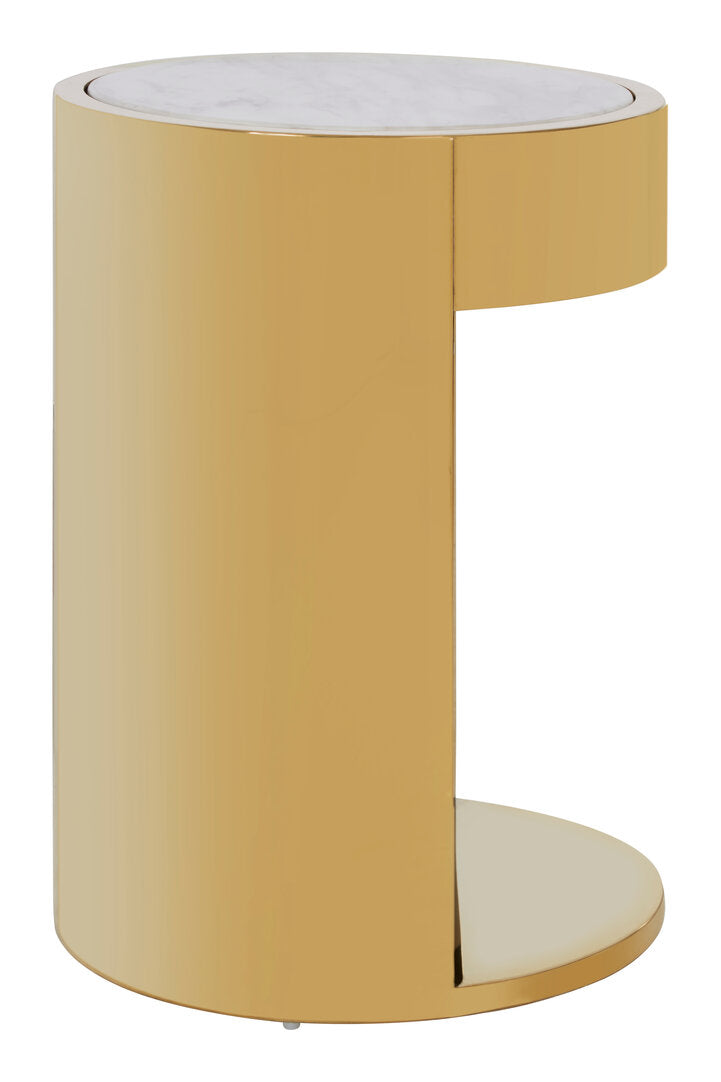 Caesar Round Side Table - Gold and Marble Effect