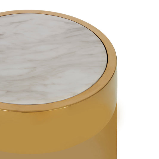 Caesar Round Side Table - Gold and Marble Effect