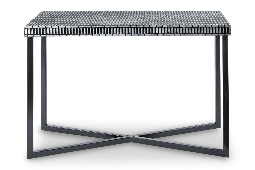 Sable Shell Inlay Console Table - Black & Ivory