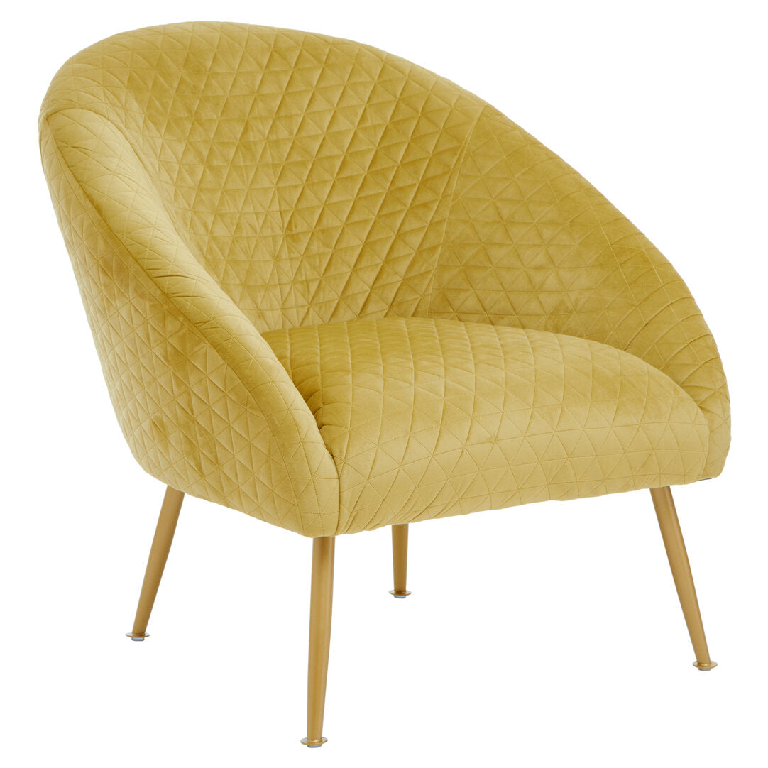 Yellow quilted armchair on a white background