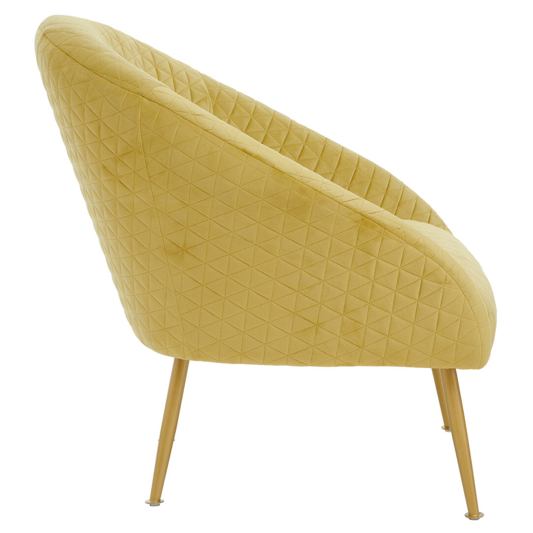 Yellow quilted armchair on a white background